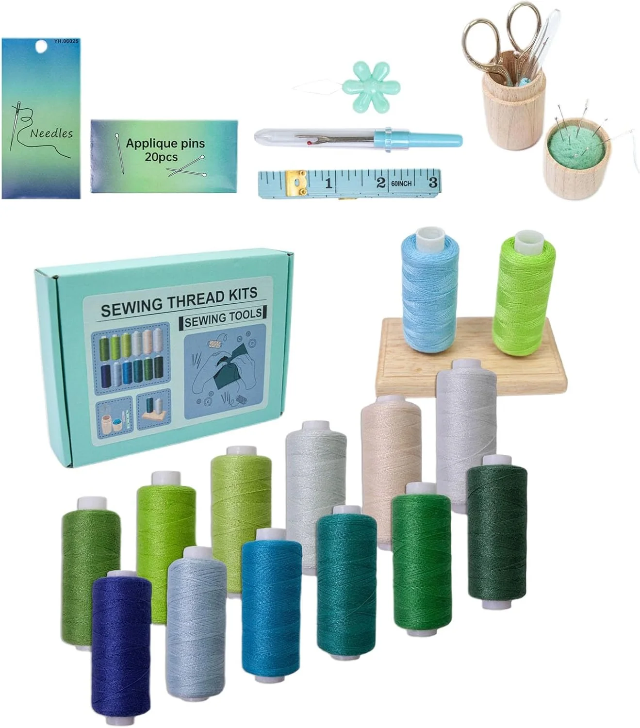 ست نخ خیاطی، مجموعه 53 عددی نخ چرخ خیاطی، لوازم گلدوزی و دوخت رشته ای برای مبتدیان مدرسه، مسافرت، فضای باز، کودکان، خانه و عروسی