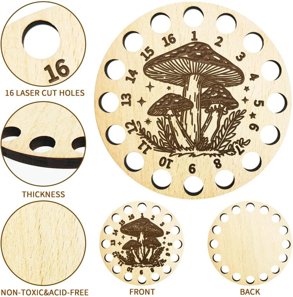 آری کرافت 1 عدد نگهدارنده نخ کوک چوبی، طرح قارچ 16 موقعیت صفحه سیم پیچ نخ گرد تخته نگهدارنده نخ سوزن دوزی چوبی تزئینی برای نخ های خیاطی DIY