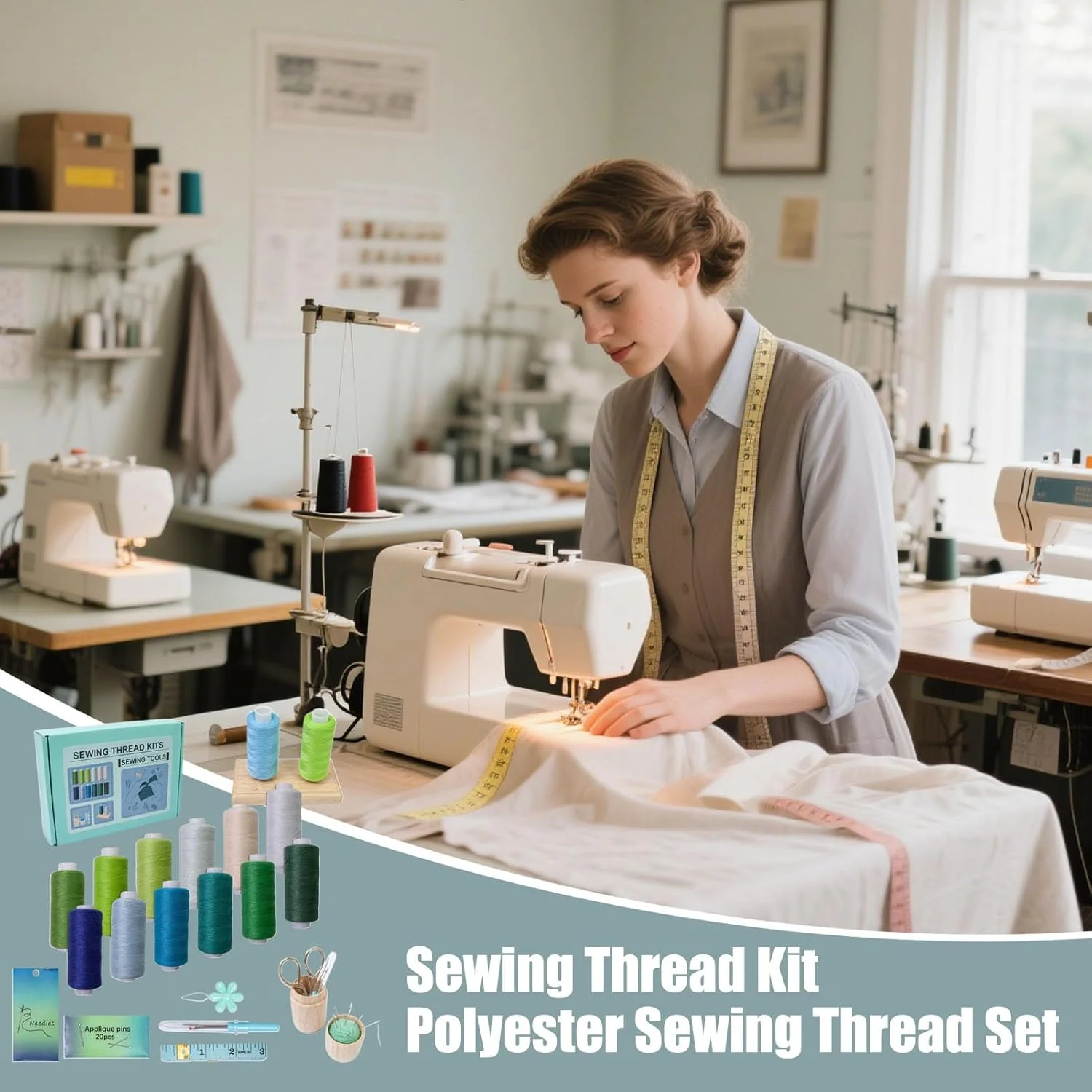 مجموعه نخ خیاطی 53 تکه ای برای خیاطی دستی | لوازم گلدوزی، دوخت، لحاف دوزی برای مبتدیان مدرسه، مسافرت، فضای باز، کودکان، خانه، عروسی