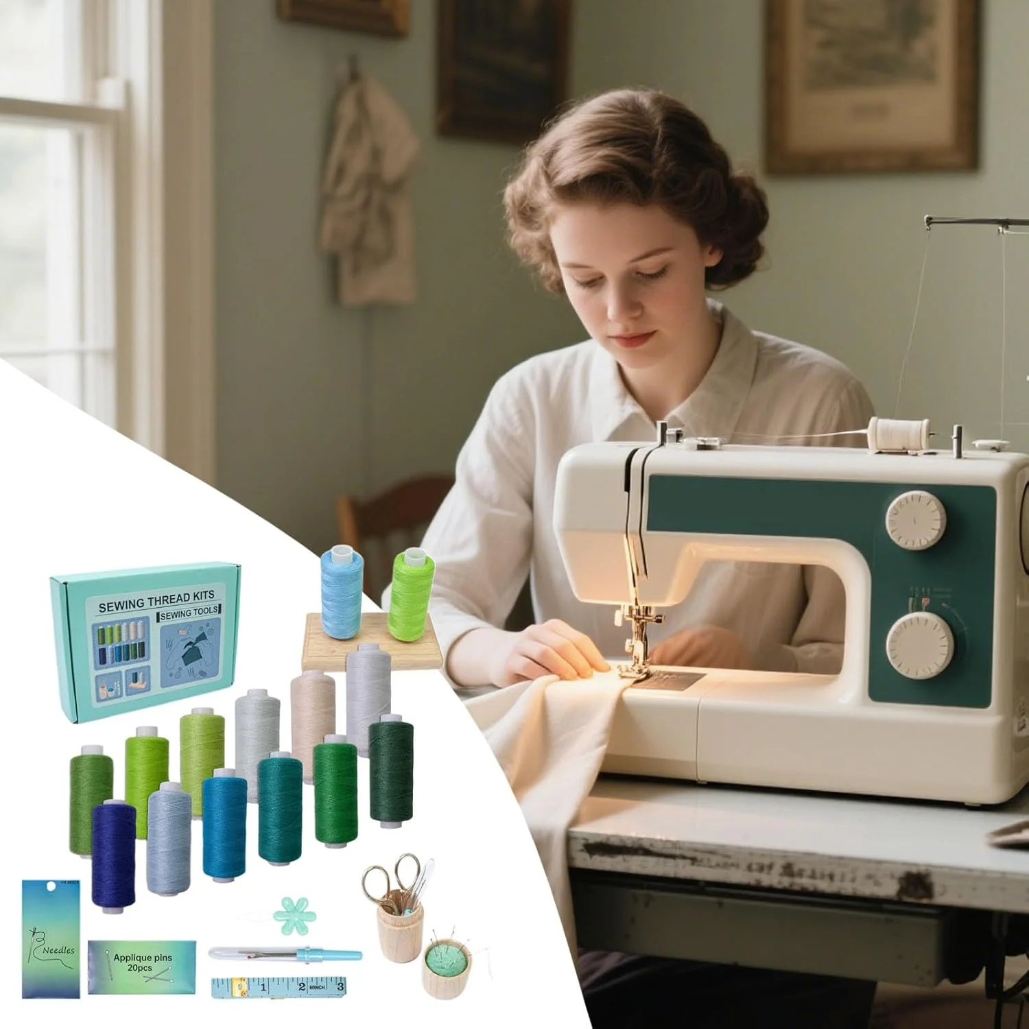 ست نخ خیاطی، مجموعه 53 عددی نخ چرخ خیاطی، لوازم گلدوزی و دوخت رشته ای برای مبتدیان مدرسه، مسافرت، فضای باز، کودکان، خانه و عروسی