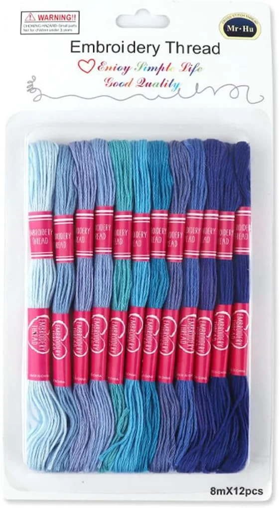 نخ گلدوزی Aoktorkit 12 عددی، نخ های کوک متقاطع، نخ خیاطی گرادیانی، نخ دستبند برای خیاطی، گره زدن - آبی
