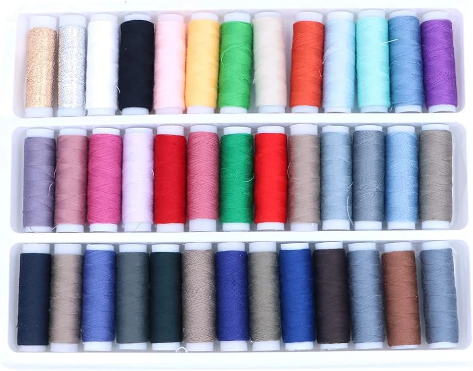 نخ خیاطی ANCLLO، مجموعه نخ پلی استر پنبه ای رنگارنگ 39 رنگ مخلوط 150 متری ایده آل برای خیاطی دستی، خیاطی با ماشین، بافندگی و دوخت