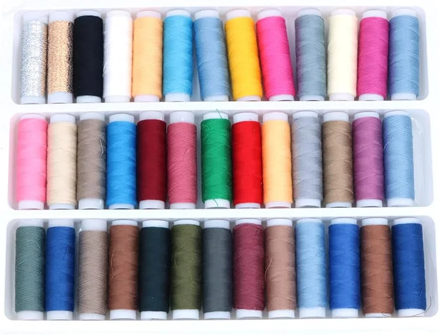 نخ خیاطی ANCLLO، مجموعه نخ پلی استر پنبه ای رنگارنگ 39 رنگ مخلوط 150 متری ایده آل برای خیاطی دستی، خیاطی با ماشین، بافندگی و دوخت