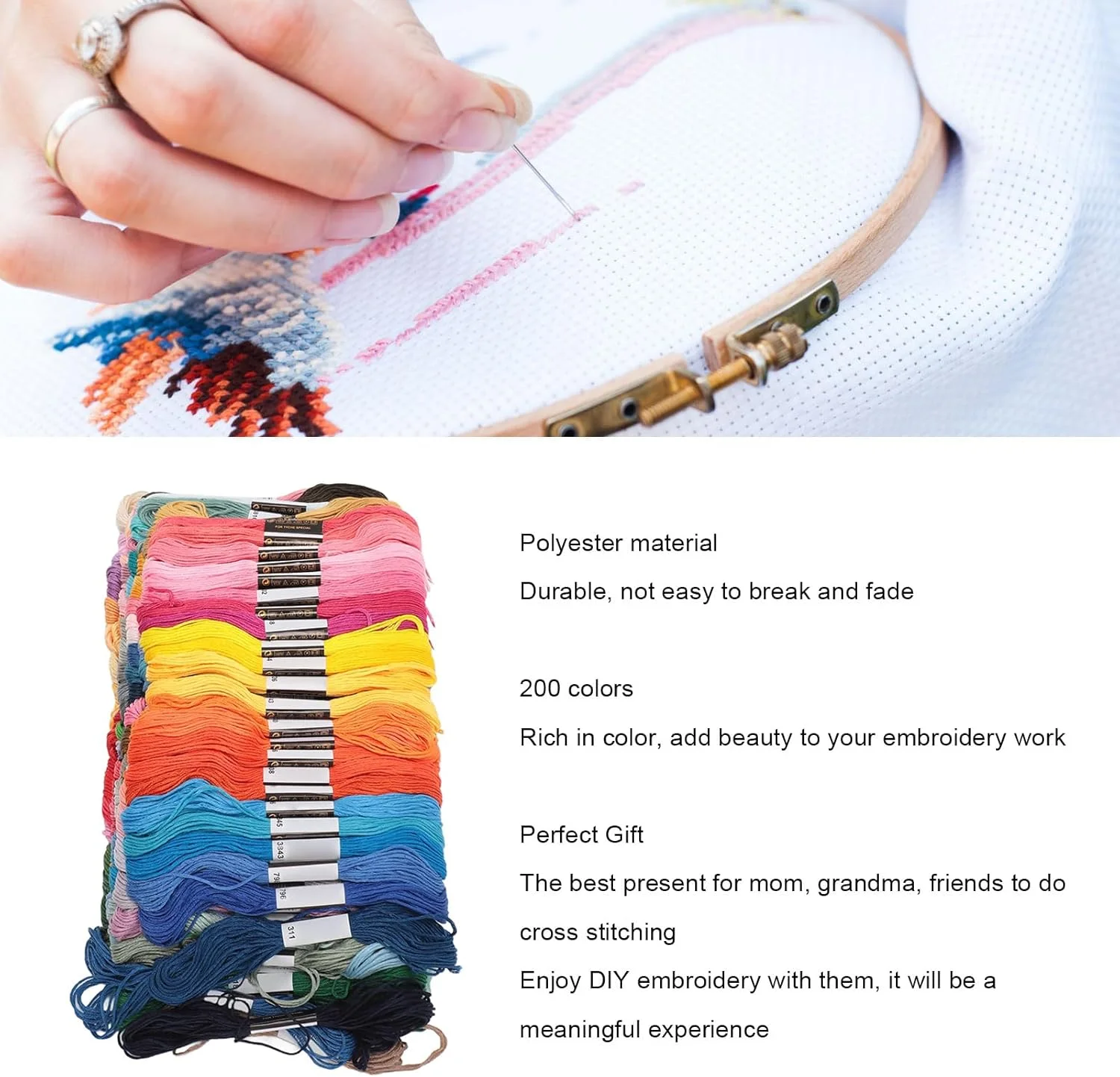 نخ گلدوزی ANKROYU، نخ دستبند 200 رنگ، نخ دندان، نخ دوستی برای ابزار خیاطی