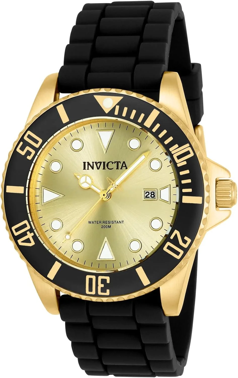 ساعت مچی مردانه اینویکتا Pro Diver 44mm مشکی و طلایی استیل ضد زنگ و سیلیکونی کوارتز، مشکی (مدل: 90302، 90303)