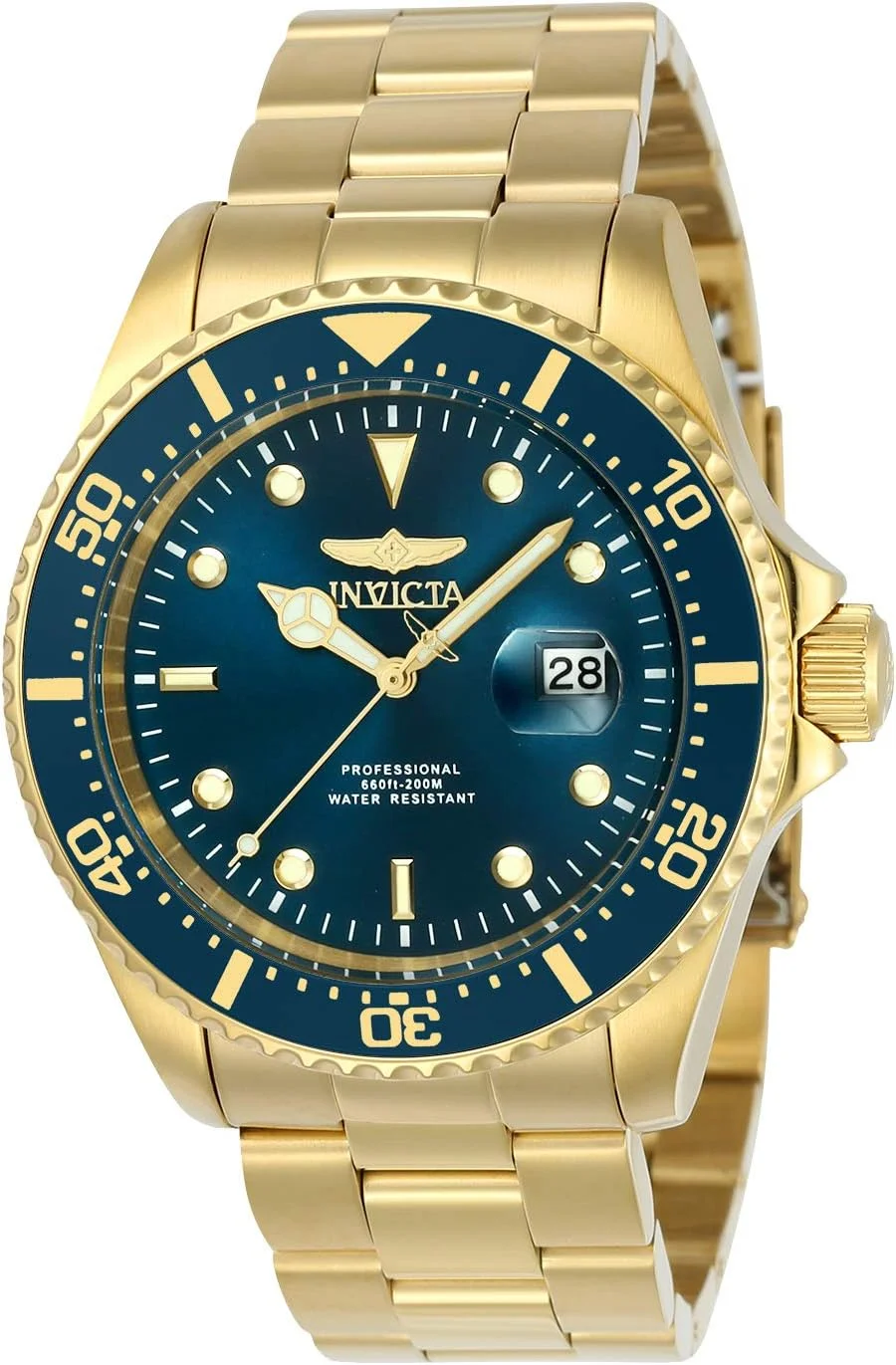 ساعت مچی غواصی مردانه اینویکتا Pro Diver با بند استیل ضد زنگ، طلایی، نقره ای، 22 (مدل: 23384, 23403)