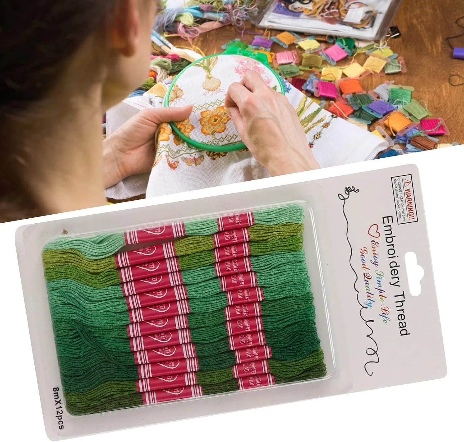 مجموعه نخ گلدوزی ALQYQG، نخ گلدوزی محکم 12 عددی برای صنایع دستی DIY برای کودکان دختر برای دوستان خانوادگی برای ابزار صنایع دستی (بخش سبز)