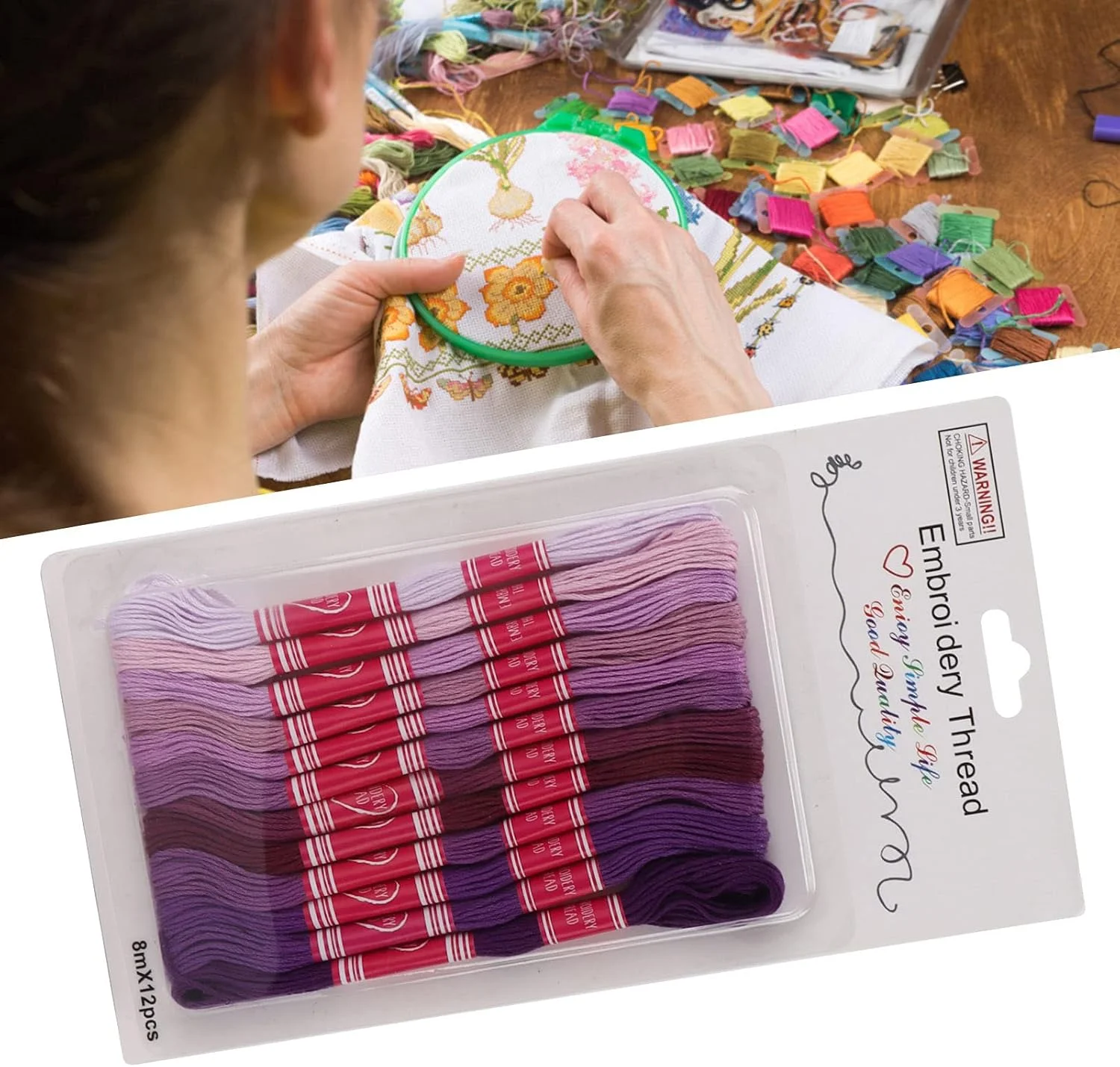 ست نخ گلدوزی ALQYQG، 12 عدد نخ گلدوزی محکم برای کاردستی DIY برای کودکان دختر، برای دوستان خانوادگی، برای ابزار صنایع دستی (بنفش)