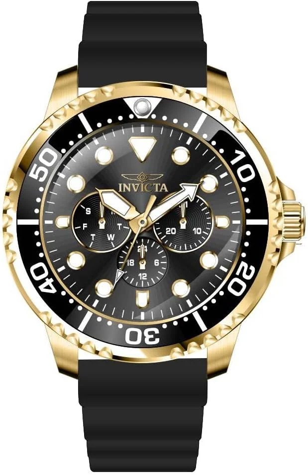 ساعت مچی مردانه اینویکتا Pro Diver با قطر 48 میلی متر، استیل ضد زنگ، صفحه مشکی طلایی، کوارتز VH63، مدرن ساعت مچی مردانه اینویکتا Pro Diver با قطر 48 میلی متر، استیل ضد زنگ، صفحه مشکی طلایی، کوارتز VH63، مدرن