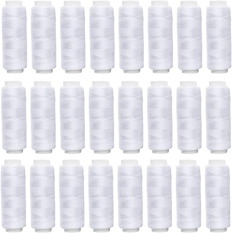 نخ خیاطی پلی استر سفید Accessotech، لوازم جانبی کیت قرقره های پنبه ای دستی، تقریباً 182 متر در هر قرقره