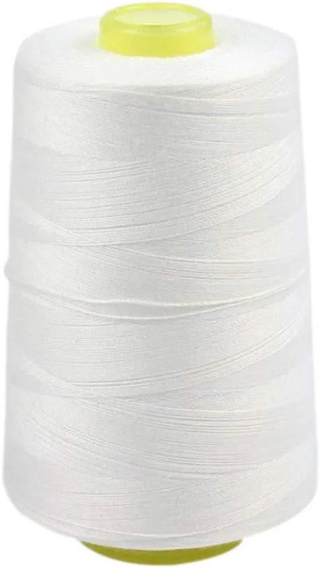 نخ خیاطی پنبه ای ABchat، یک حلقه نخ برای چرخ خیاطی، سفید نشده (سفید، 3000 یارد)