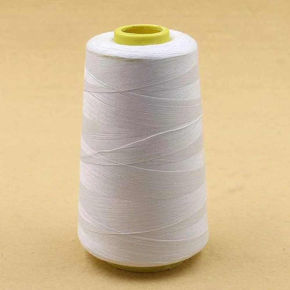 نخ خیاطی پنبه ای ABchat، یک حلقه نخ برای چرخ خیاطی، سفید نشده (سفید، 3000 یارد)