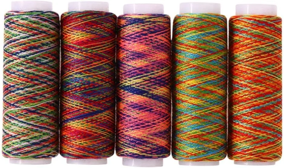 ست نخ چند رنگ ABchat، 5 قرقره نخ پلی استر رنگارنگ برای گلدوزی دستی و ماشینی، نخ خیاطی بادوام و کاربردی