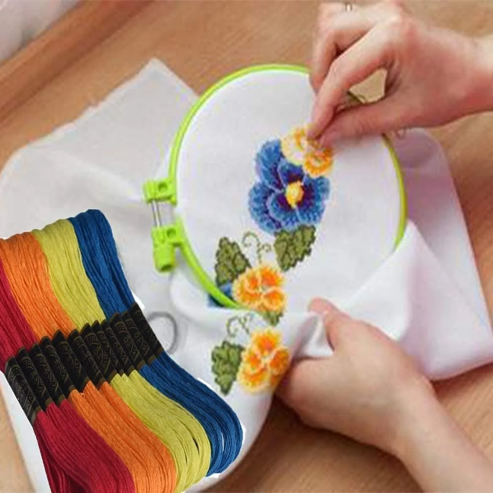 کلاف نخ گلدوزی رنگین کمانی آکریتی پنبه ای برای دستبندهای دوستی، کوک متقاطع، کارهای دستی DIY - نخ رنگی مخلوط، 25 عدد، 60 گرم، چند رنگ (رنگ ممکن است متفاوت باشد)