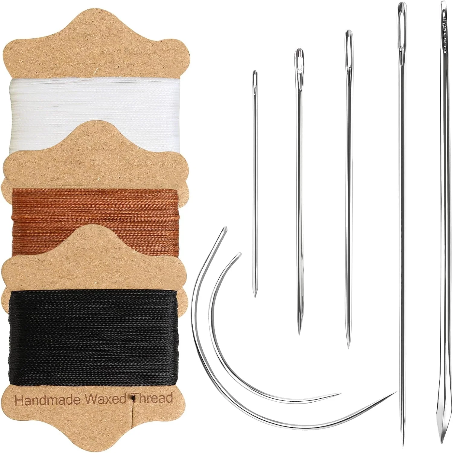 ست نخ موم زده سه رنگ ZBY برای خیاطی بزرگسالان، 22 یارد نخ خیاطی در هر رنگ، ست خیاطی روکش شامل 7 سوزن خیاطی دستی سنگین، کیت تعمیر چرم برای مبلمان، کفش، بوم، فرش