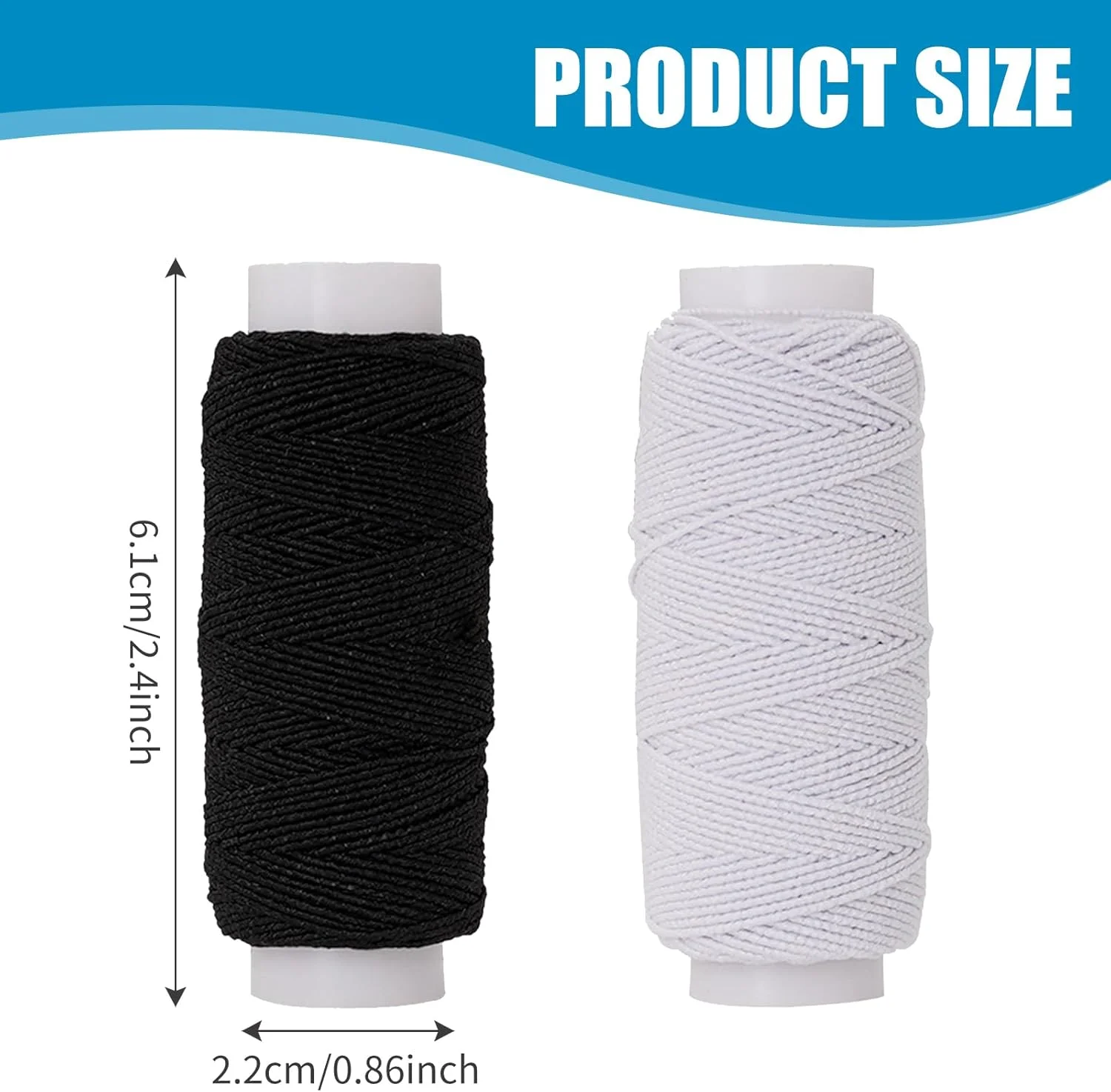 2 عدد کش ماسوره 30 متری برای خیاطی، نخ بادوام مشکی و سفید برای صنایع دستی، پروژه های DIY، بافت لباس، ساخت جواهرات