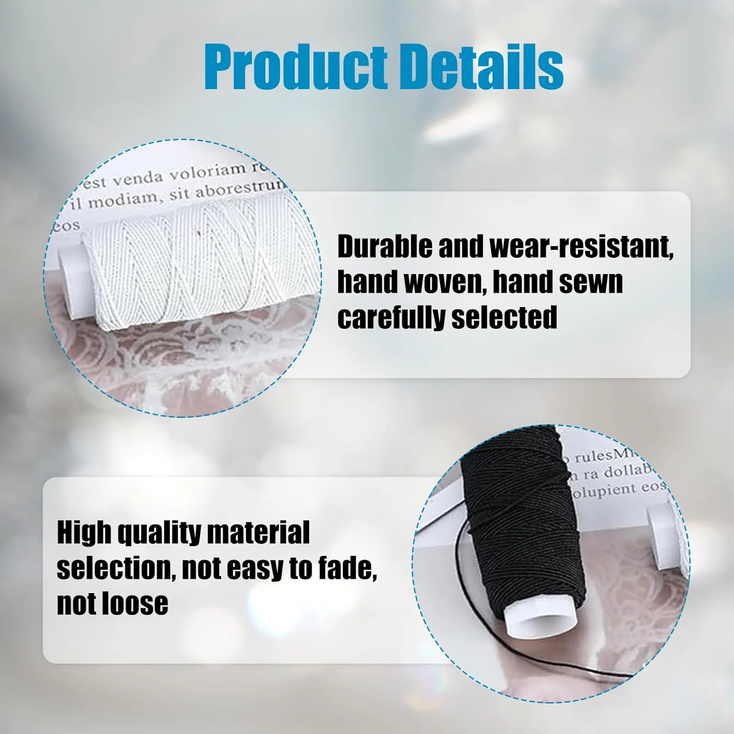 2 عدد کش ماسوره 30 متری برای خیاطی، نخ بادوام مشکی و سفید برای صنایع دستی، پروژه های DIY، بافت لباس، ساخت جواهرات