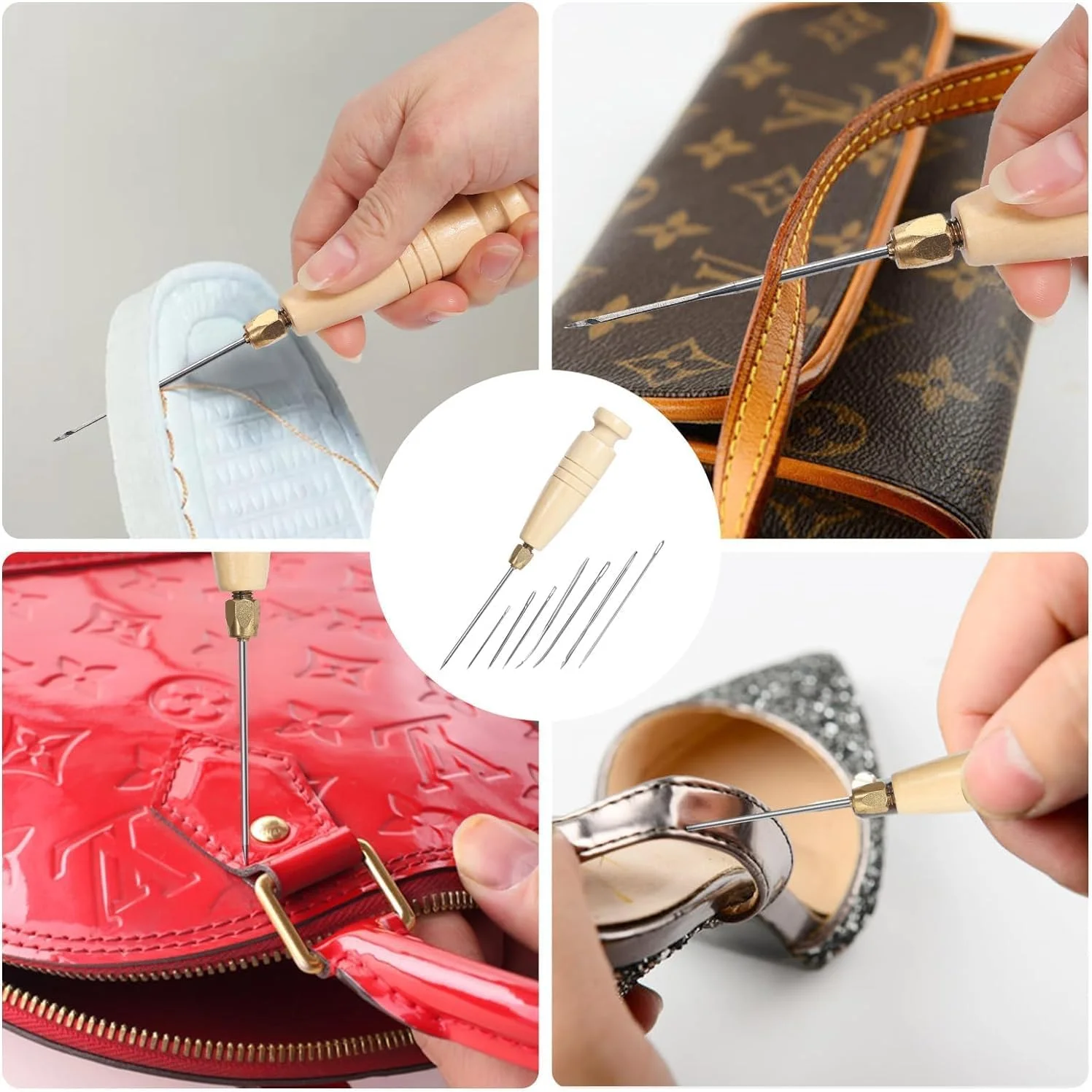 نخ نایلونی 3 قرقره ای برای خیاطی، هر کدام 80 یارد نخ ضخیم مناسب بزرگسالان شامل درفش خیاطی و 7 سوزن برای خیاطی دستی، نخ و سوزن روکش برای تعمیر چرم، کفش، مبلمان