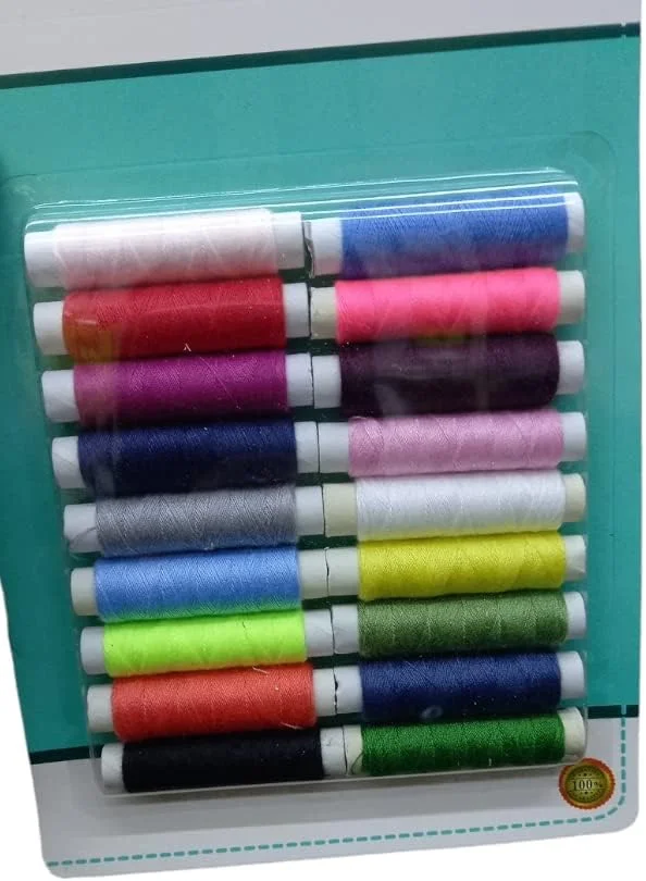 نخ خیاطی پلی استر تابیده شده 18 عددی برای خیاطی عمومی و تعمیرات، چند رنگ، تقریباً 50 متر در هر قرقره
