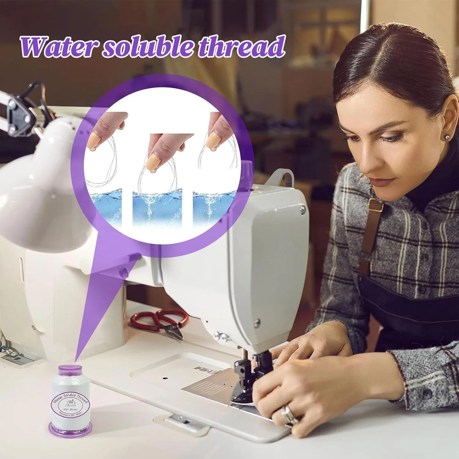 نخ چرخ خیاطی، 455 متر نخ سبک وزن محلول در آب | نخ حل شونده برای تعمیر پارچه، گلدوزی، پروژه های لحاف دوزی و ساخت لباس