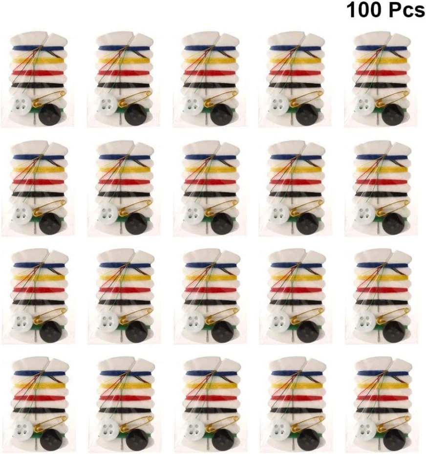 100 عدد کیت خیاطی مسافرتی کیت تعمیر نخ با سوزن نخ دکمه پین برای لوازم ضروری هتل