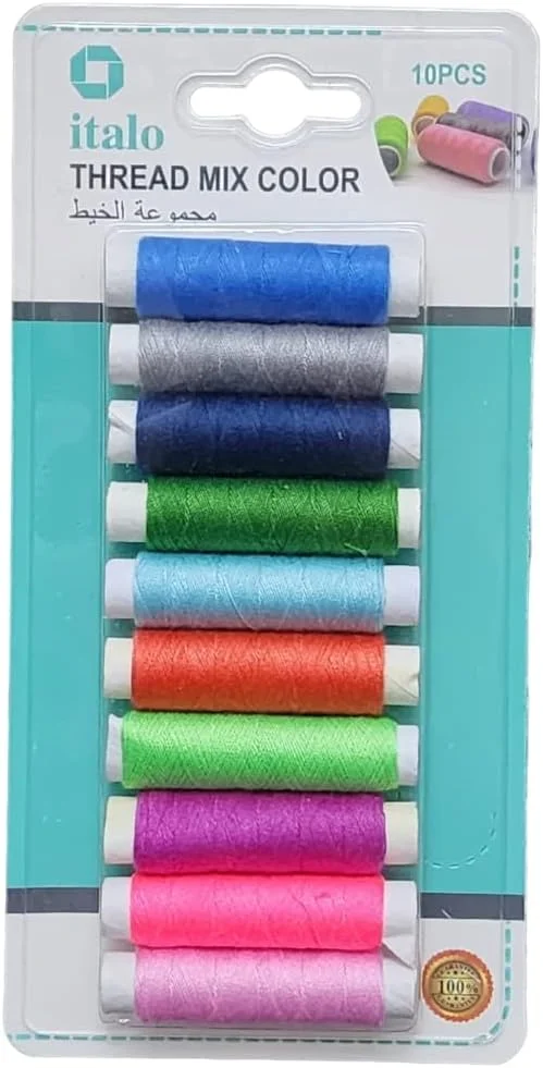 نخ خیاطی پلی استر تابیده شده 10 عددی برای خیاطی عمومی و تعمیرات، چند رنگ، تقریباً 50 متر در هر حلقه