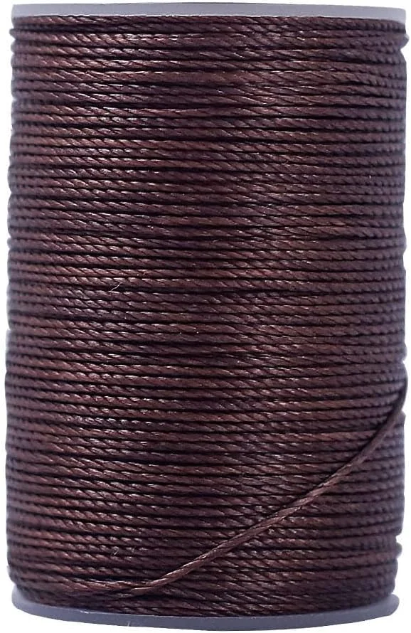 نخ موم زده گرد قهوه ای تیره 0.35 میلی متر در 160 متر، نخ دوخت پلی استر موم زده برای صنایع دستی خیاطی DIY