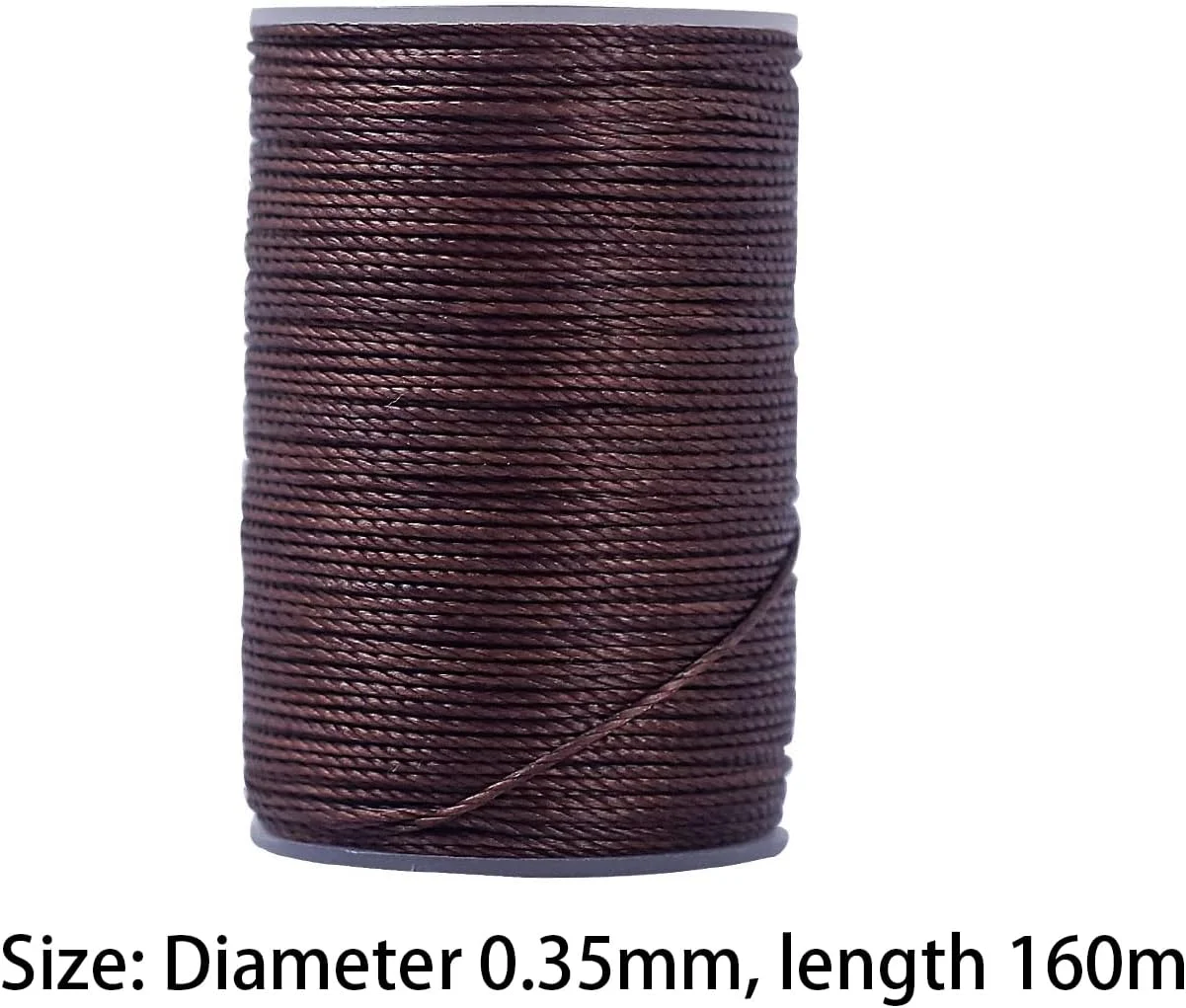 نخ موم زده گرد قهوه ای تیره 0.35 میلی متر در 160 متر، نخ دوخت پلی استر موم زده برای صنایع دستی خیاطی DIY
