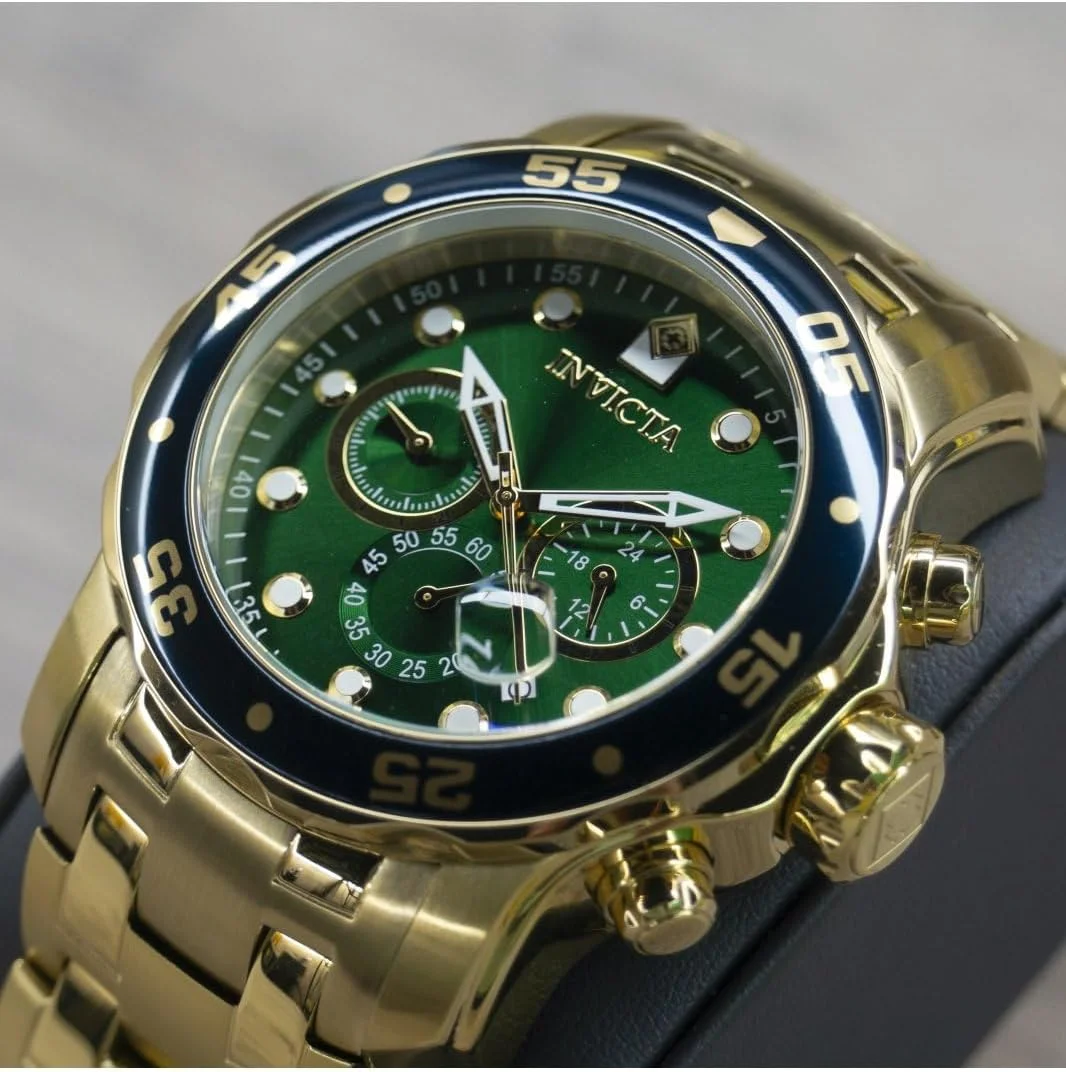 ساعت مچی مردانه اینویکتا مدل Pro Diver Collection کرنوگراف با روکش طلای 18 عیار و بند فلزی