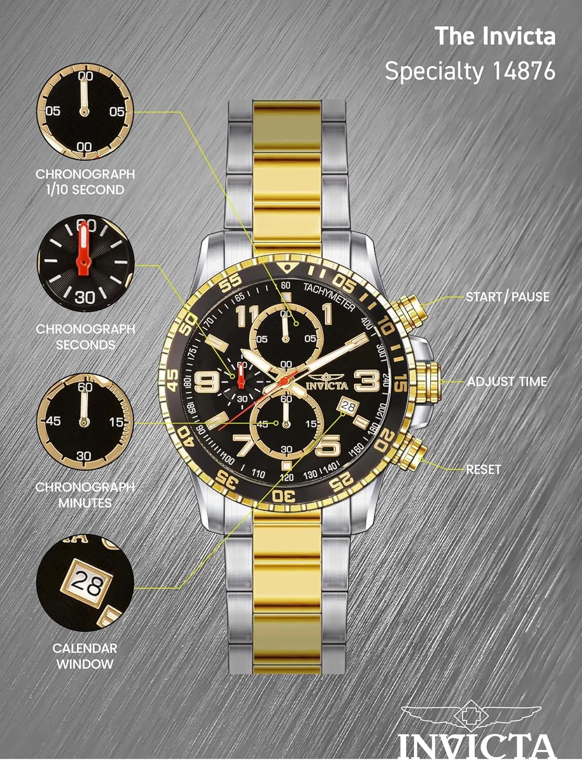 ساعت مچی مردانه اینویکتا مدل Specialty Chronograph با صفحه بافت دار و بدنه استیل ساعت مچی مردانه اینویکتا مدل Specialty Chronograph با صفحه بافت دار و بدنه استیل