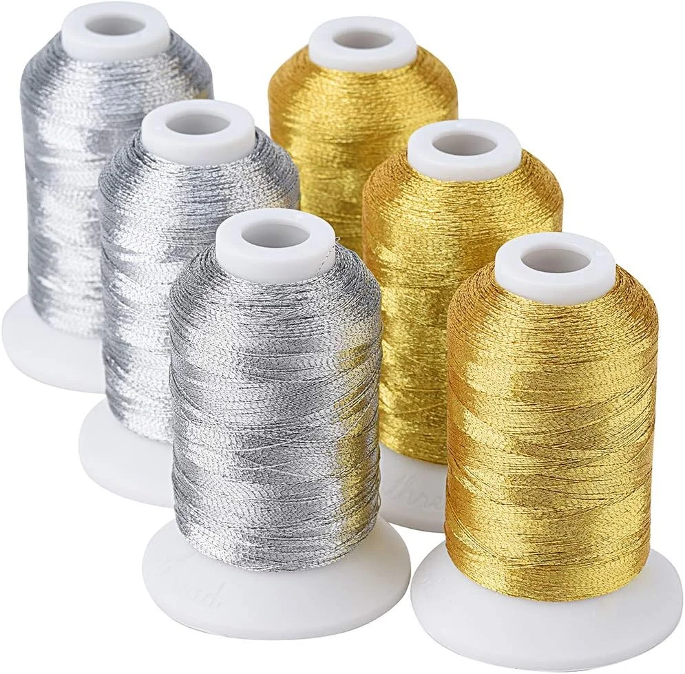 نخ گلدوزی فلزی Simthread، 6 قرقره (3 طلایی + 3 نقره ای)، 500 متر (550 یارد) برای گلدوزی و خیاطی تزئینی