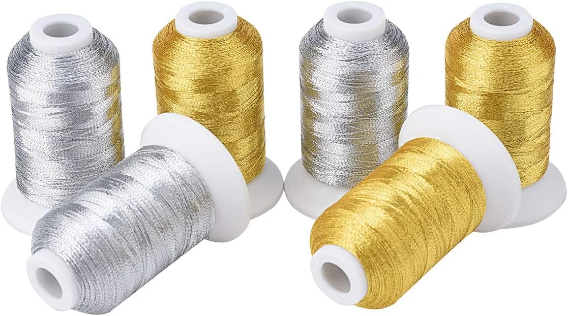 نخ گلدوزی فلزی Simthread، 6 قرقره (3 طلایی + 3 نقره ای)، 500 متر (550 یارد) برای گلدوزی و خیاطی تزئینی