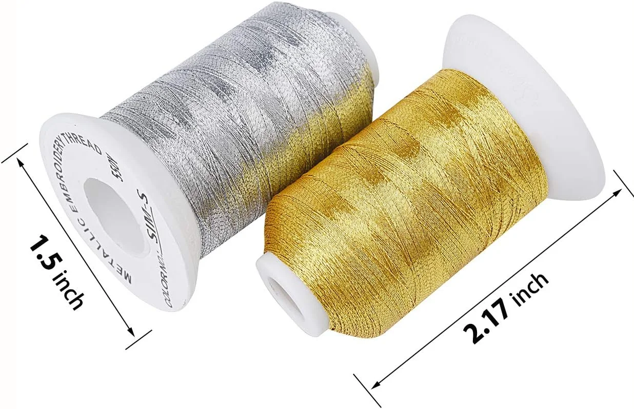 نخ گلدوزی فلزی Simthread، 6 قرقره (3 طلایی + 3 نقره ای)، 500 متر (550 یارد) برای گلدوزی و خیاطی تزئینی