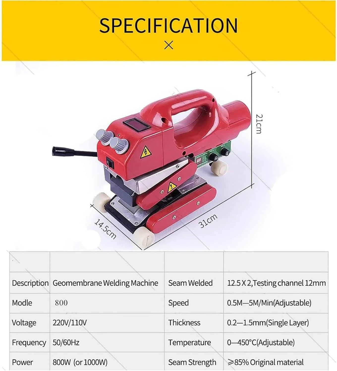 دستگاه جوش لب به لب ژئوممبران، دستگاه جوش لبه داغ برای آب بندی فیلم HDPE EVA PVC، جوشکار غشای پلاستیکی قدرتمند 32 تا 842 درجه فارنهایت