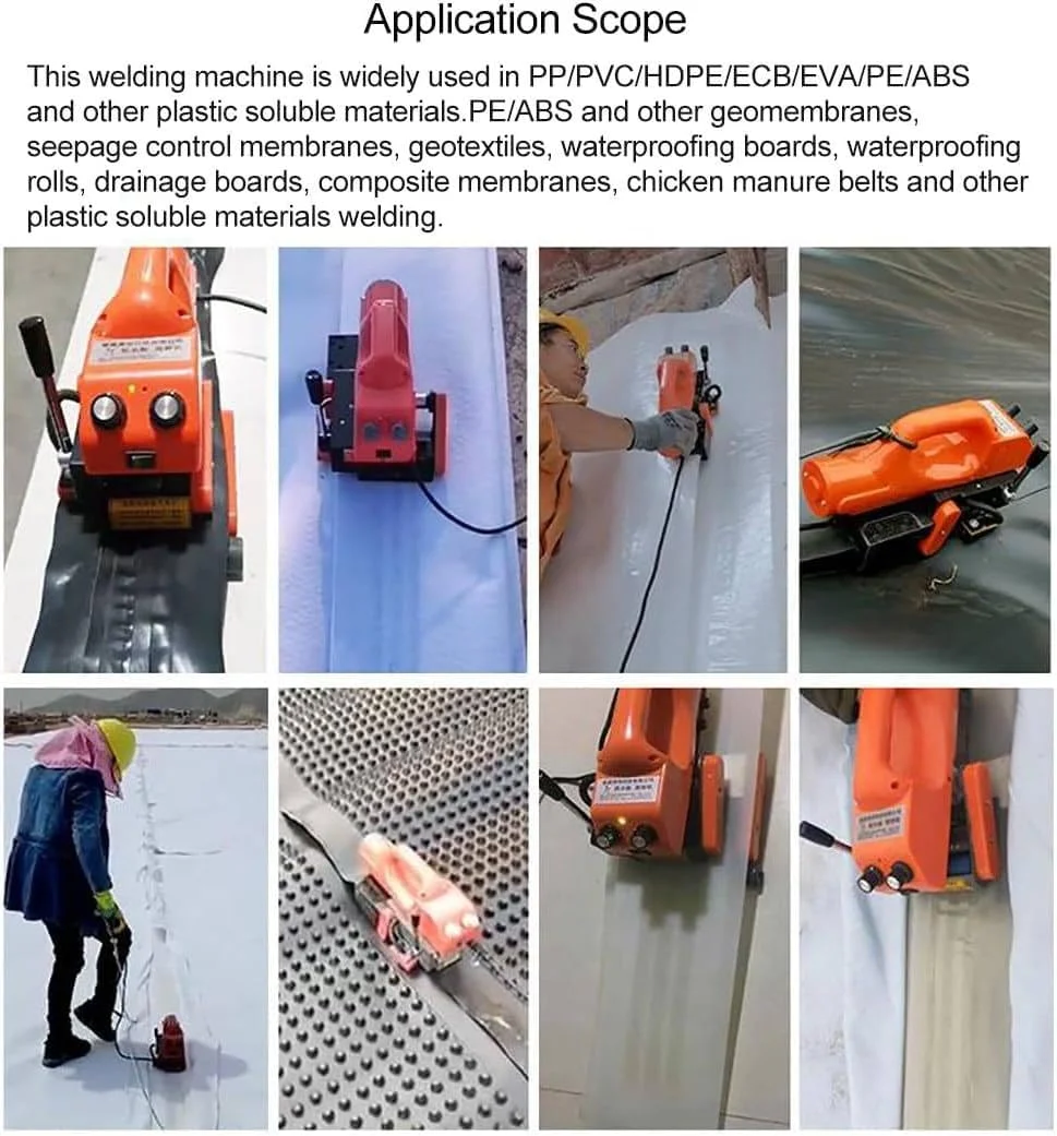 دستگاه جوش ژئوممبران 800 وات، دستگاه جوش لبه داغ غشای پلاستیکی برای جوشکاری و آب بندی فیلم های HDPE EVA PVC LDPE ECB PP با ضخامت 0.2-2.0 میلی متر