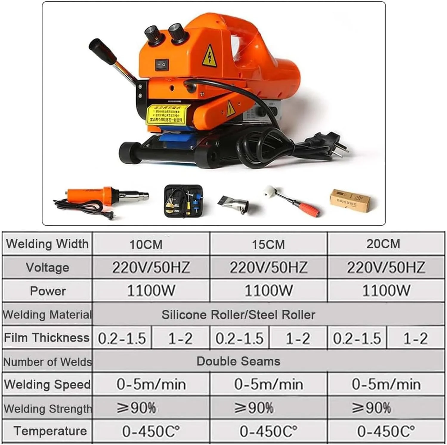 دستگاه جوش لبه داغ فیلم پلاستیکی برای فیلم PVC EVA PE HDPE PP، دستگاه جوشکاری ژئوممبران 1100 وات، راه حل جوشکاری رمپ (غلتک سیلیکونی 15 سانتی متری)