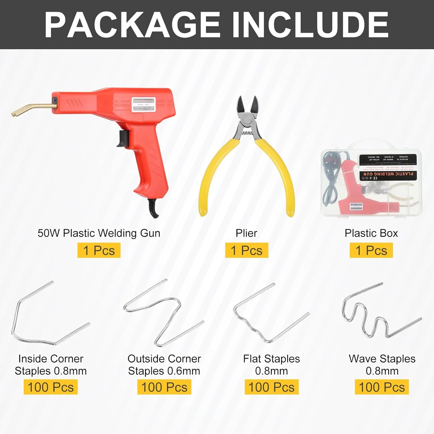 کیت جوش پلاستیک sourcing map، تفنگ لحیم کاری 50 وات با 400 عدد منگنه داغ 4 نوع و انبر، کیت دستگاه جوش پلاستیک برای تعمیر سپر خودرو، تعمیر بیشتر پلاستیک ها، قرمز