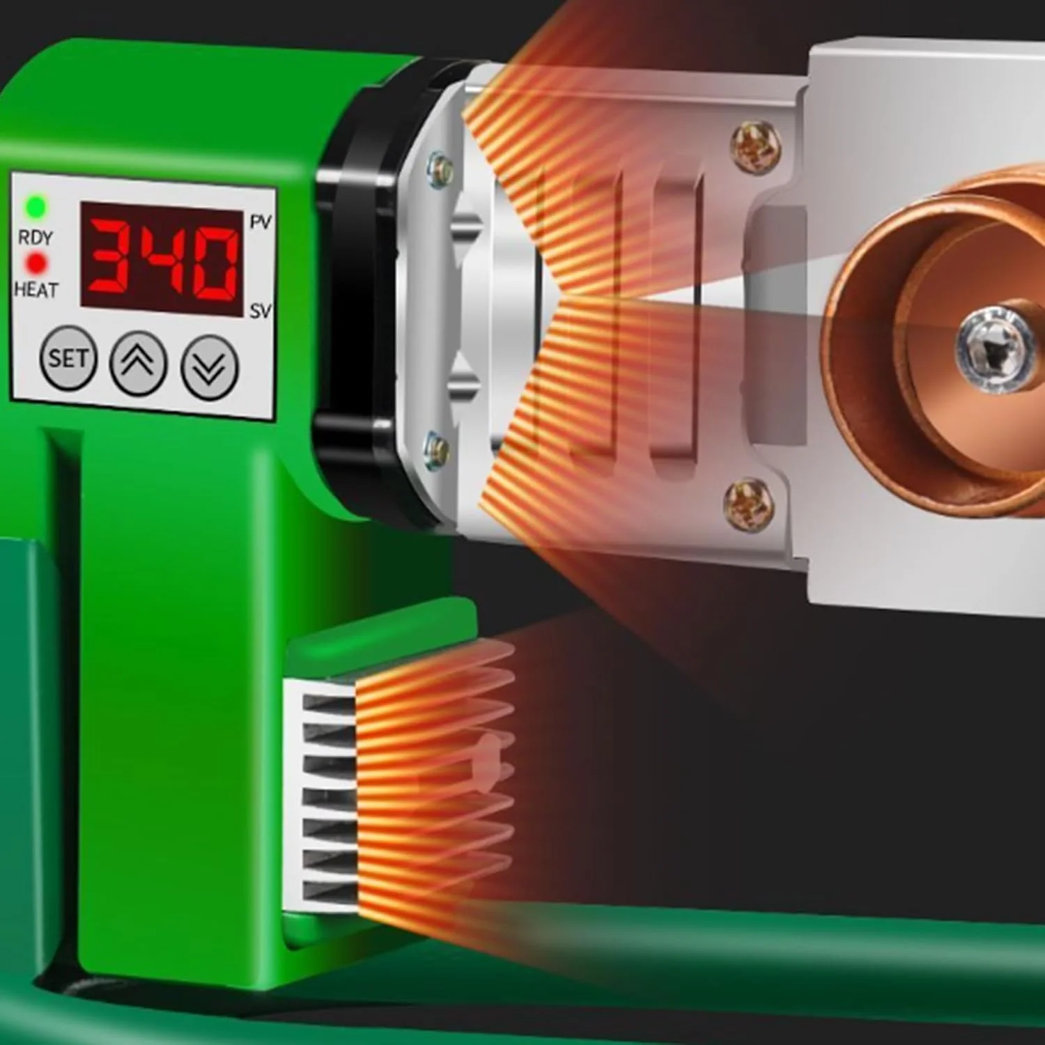 دستگاه جوش لوله آب گرم HENGJINGTR 1000W/220V با توان بالا، با صفحه نمایش دیجیتال دستگاه جوش پلاستیک لوله آب PPR دستگاه جوش گرم PE با 6 سری جوش (سبز)