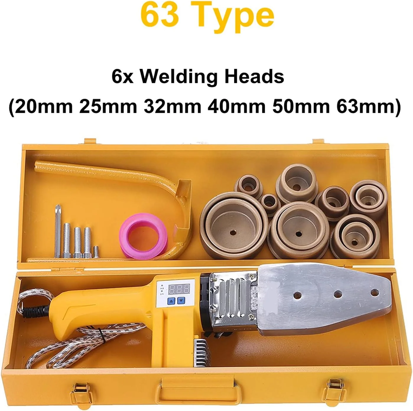 دستگاه جوش لوله برقی WRQzxcv 32 نوع 800 وات، مجموعه سری ابزار گرمایش برای جوشکاری لوله پلاستیکی PPR PB PE، دستگاه ذوب گرم کنترل دما، نوع 63