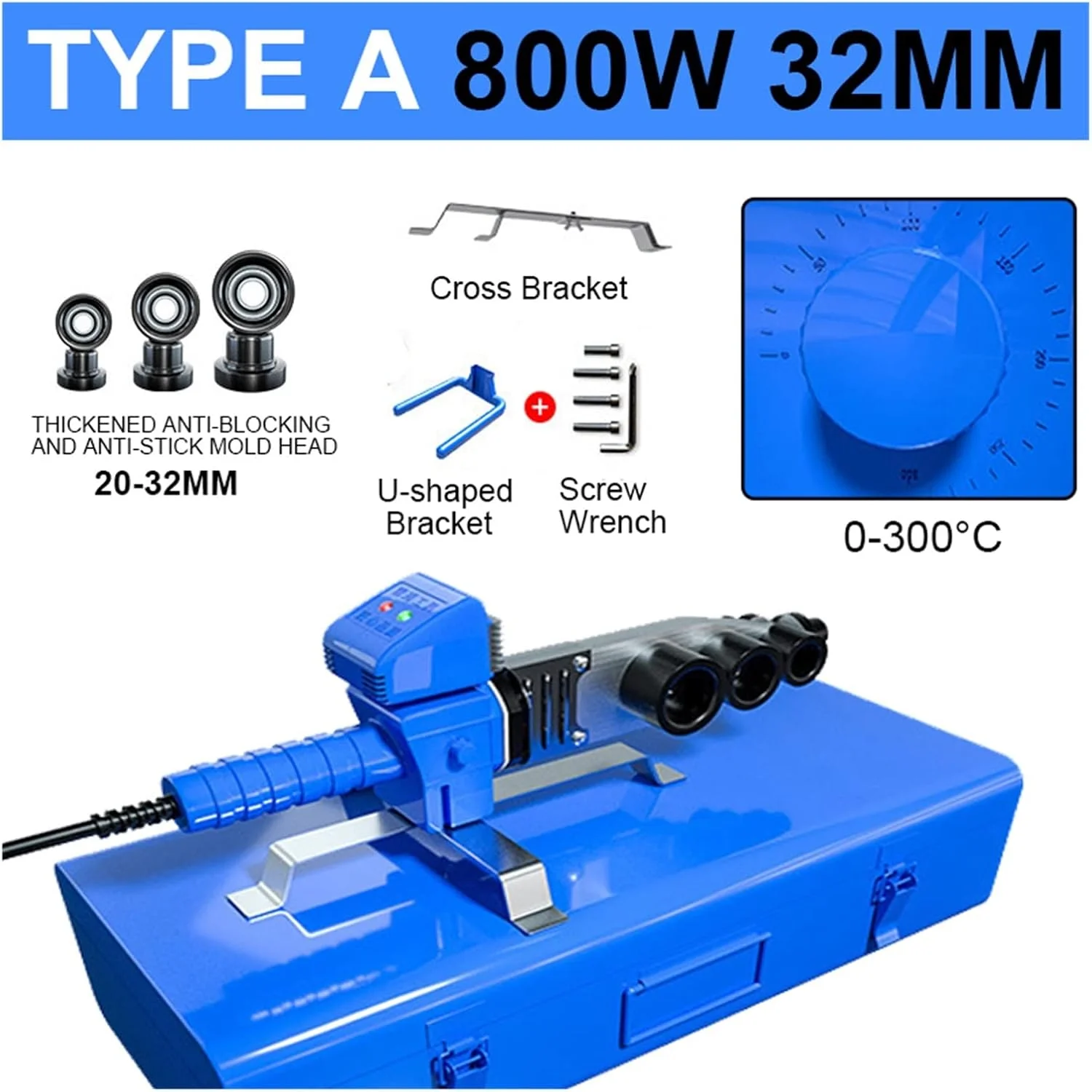 دستگاه جوش لوله قابل تنظیم LZFuiop 1000W/800W، اتوی جوش لوله، ابزار ذوب گرم لوله پلاستیکی برای جوشکاری لوله های PB/PP/PE/PPR، سایز 63/32 میلی متر (800w a)