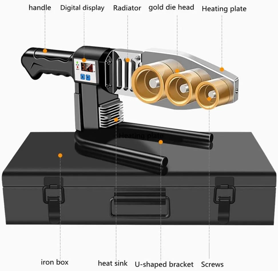 دستگاه جوش لوله GZDcjsc، دستگاه جوش لوله آب با نمایشگر دیجیتال، دستگاه جوش پلاستیک ذوب داغ با دمای ثابت، برای جوشکاری PPR، PE، PP، (سایز: (20-63mm))