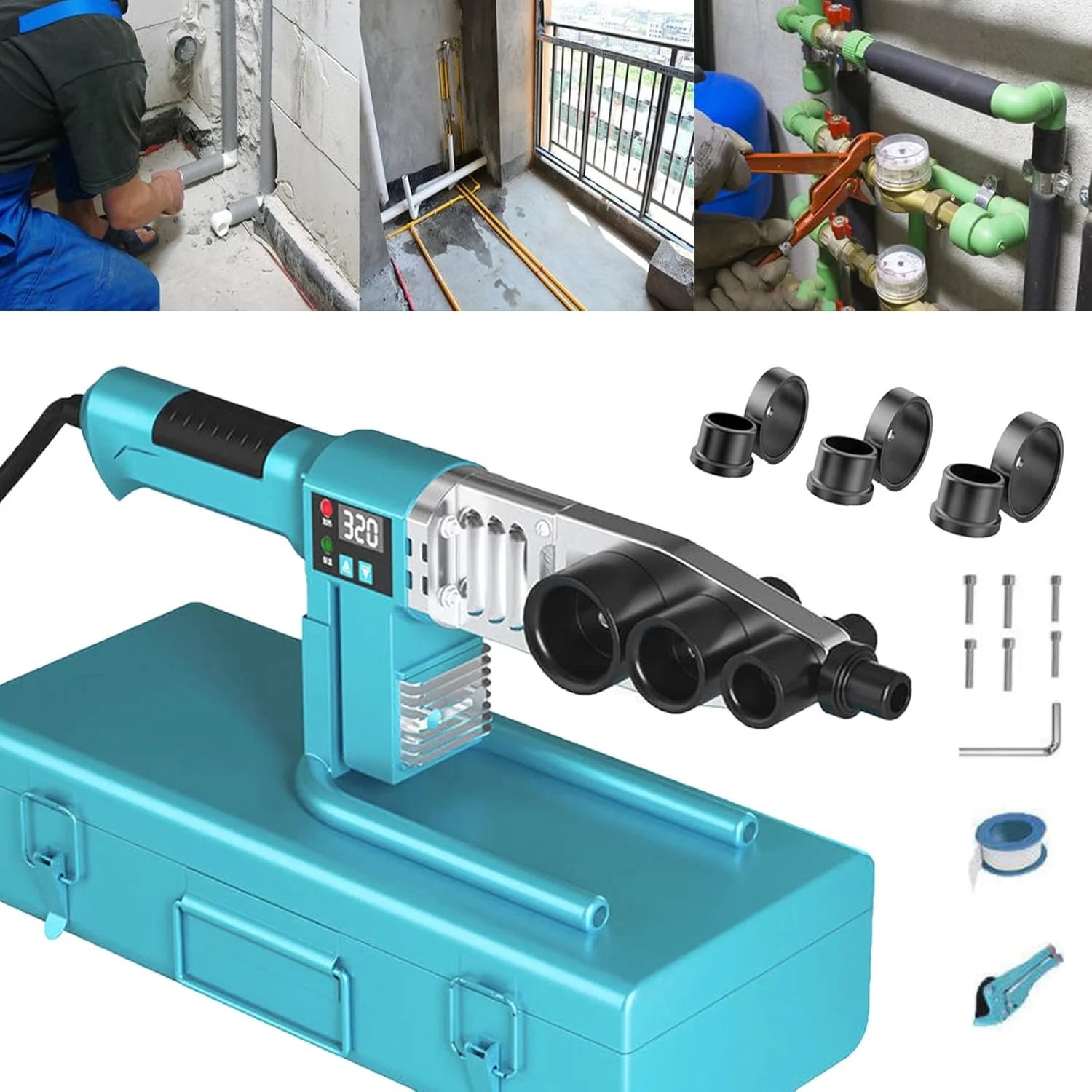 دستگاه جوش لوله پلاستیکی GHQERTY، جوشکار فیوژن لوله Ppr با اتلاف حرارت دوگانه، جوشکار لوله آب پلاستیکی ذوب داغ با نمایشگر دیجیتال برای Ppr Pe Pp (سایز: #32)