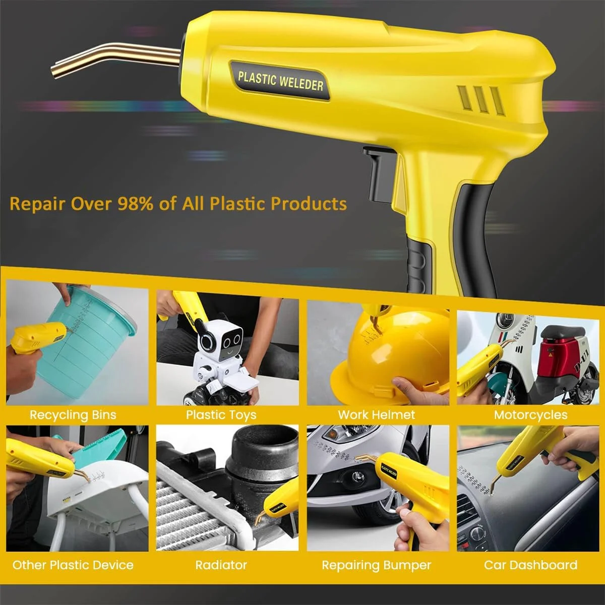 دستگاه جوش پلاستیک Serplex® 200W، کیت منگنه گرم، تفنگ جوش پلاستیک با چراغ، کیت تعمیر سپر خودرو با 200 عدد منگنه، دستگاه جوش پلاستیک و تفنگ لحیم کاری، کیت تعمیر پلاستیک