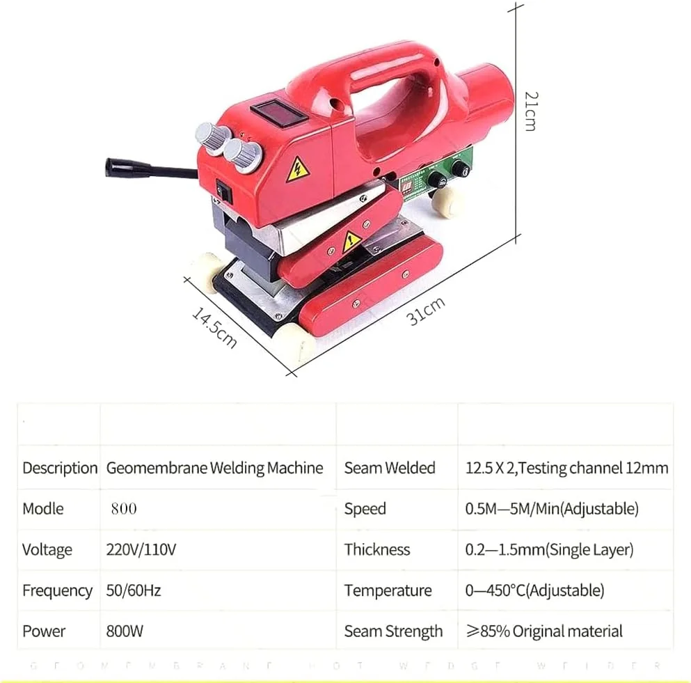دستگاه جوش ژئوممبران MaxtiL 800W، دستگاه جوش لبه داغ غشاء پلاستیکی برای جوشکاری و آب بندی فیلم های HDPE EVA PVC با ضخامت 0.2-1.5 میلی متر، عرض جوش 12.5mmx2، دارای صفحه نمایش دیجیتال