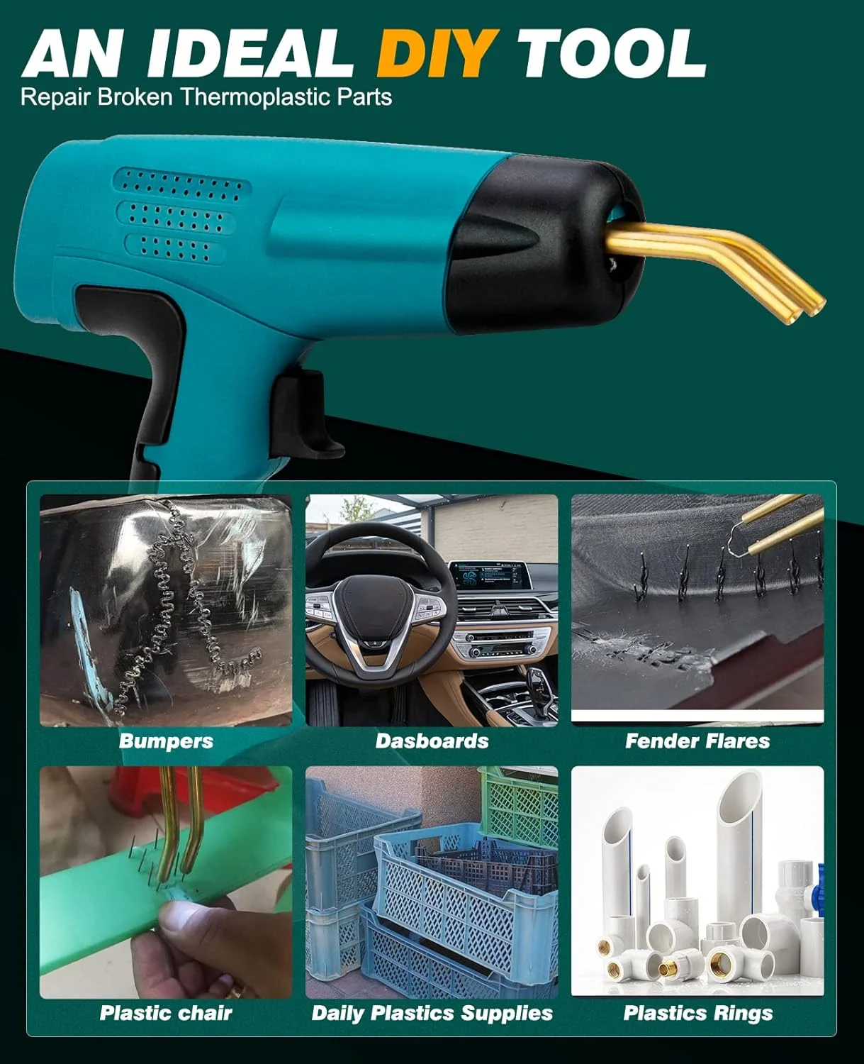 کیت جوش پلاستیک GZDZHP Beedove، تفنگ جوشکاری منگنه داغ 100 واتی، کیت تعمیر سپر خودرو با 4 نوع منگنه، چاقو، انبر و کیف حمل، دستگاه جوش پلاستیک برای چاپ سه بعدی خودرو خانگی