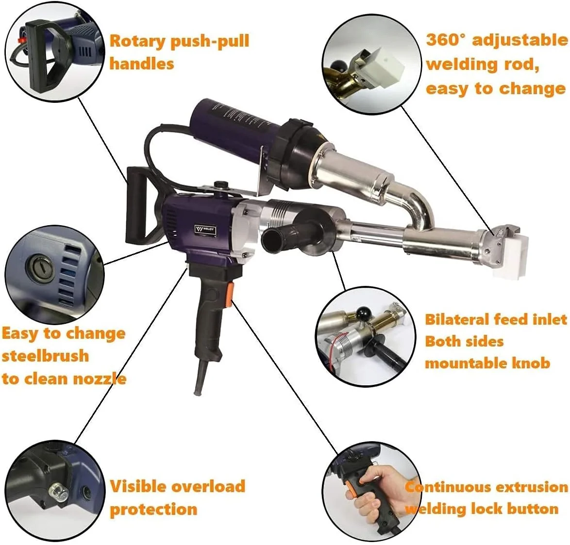 کیت دستگاه جوش اکستروژن پلاستیک دستی WELDY 3400W تفنگ جوشکار پلاستیک هوای گرم دستگاه جوش اکسترودر وینیل مدل EX2 EX3 (EX3)