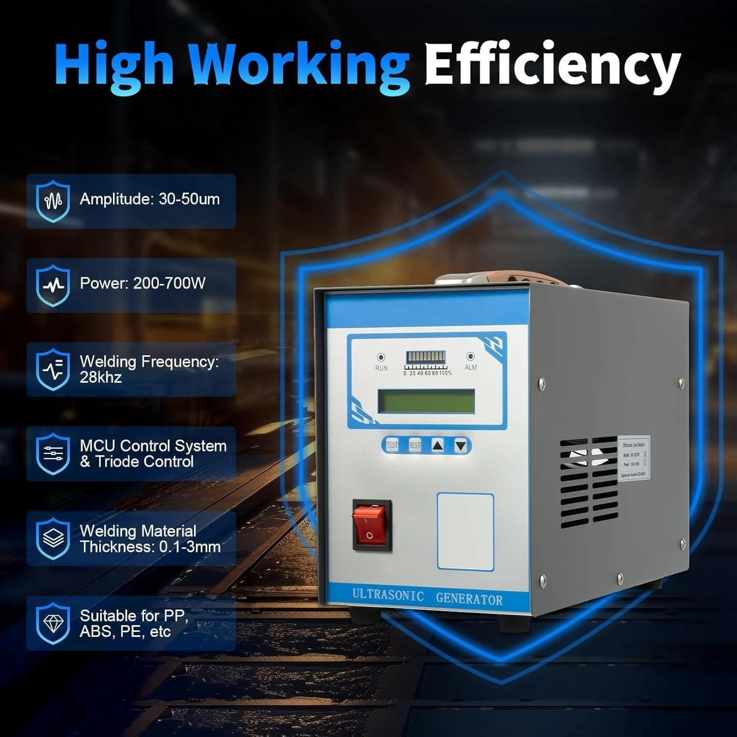 دستگاه جوش نقطه ای پلاستیک اولتراسونیک دستی 28 کیلوهرتز با 10 عدد سری جوش، دستگاه جوش نقطه ای قابل حمل برای ABS/PP/PE