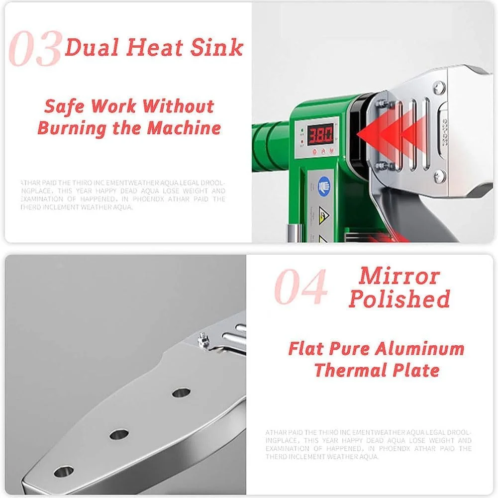 دستگاه جوش لوله HYQNG 1600W، جوشکار لوله پلاستیکی، دستگاه ذوب گرم لوله، جوشکار فیوژن لوله، کنترل دمای دیجیتال، اتلاف حرارت دوگانه، برای لوله های (20-63 میلی متر) Pe/Ppr/Pb/Hdpe