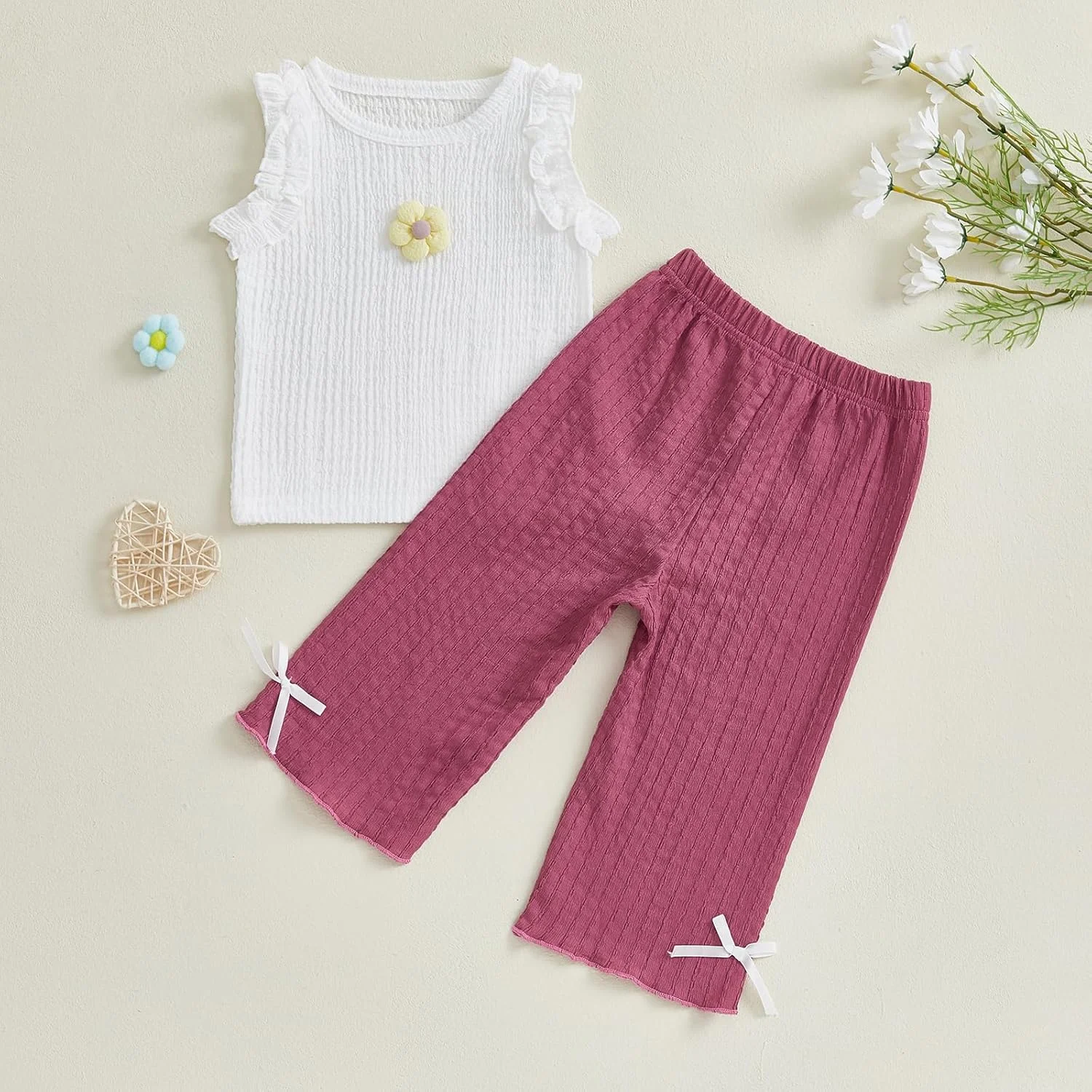 ست لباس تابستانی دخترانه و پسرانه، تاپ بدون آستین چیندار + شلوار پاپیونی، مناسب برای 6، 12، 18، 24 ماهگی و 2، 3، 4 سال ست لباس تابستانی دخترانه و پسرانه، تاپ بدون آستین چیندار + شلوار پاپیونی، مناسب برای 6، 12، 18، 24 ماهگی و 2، 3، 4 سال