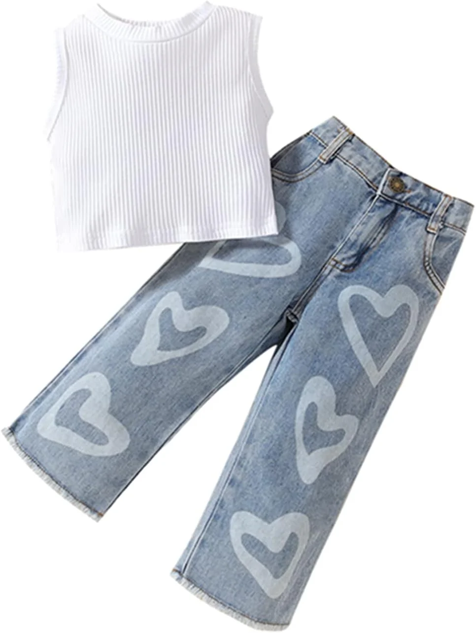 لباس دخترانه بچه گانه سایز 2T 3T 4T 5T 6T مدل راه راه، لباس تابستانی دخترانه، تاپ بدون آستین و شلوار جین لباس دخترانه بچه گانه سایز 2T 3T 4T 5T 6T مدل راه راه، لباس تابستانی دخترانه، تاپ بدون آستین و شلوار جین